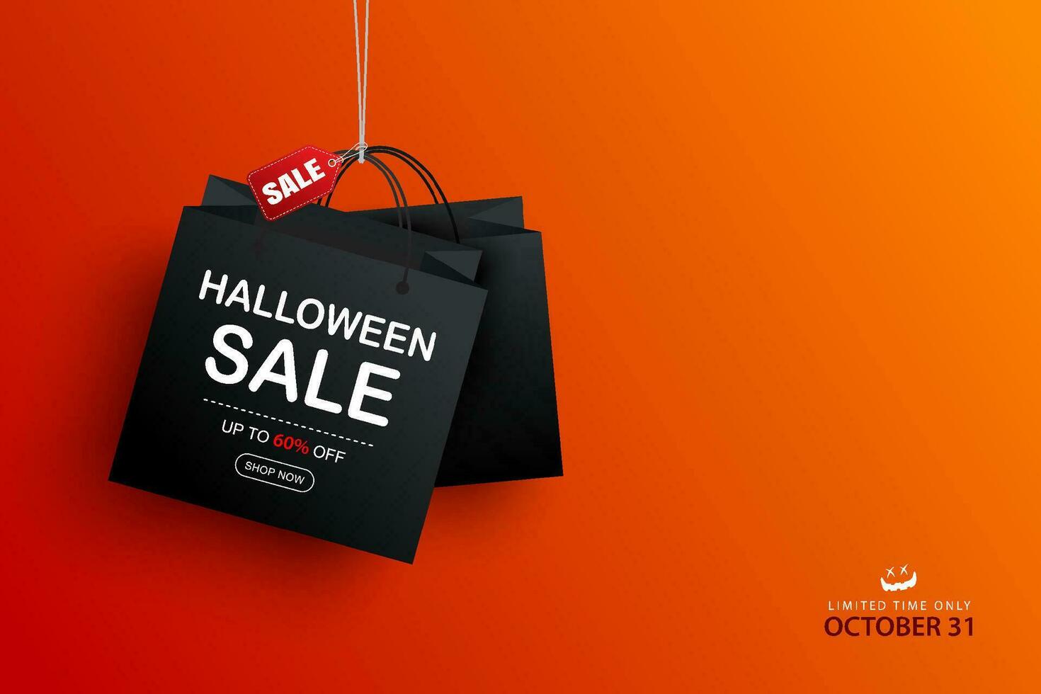 Halloween sale with shopping bags banner background. Halloween illustration template for poster, flyer, sale, and all design. vector