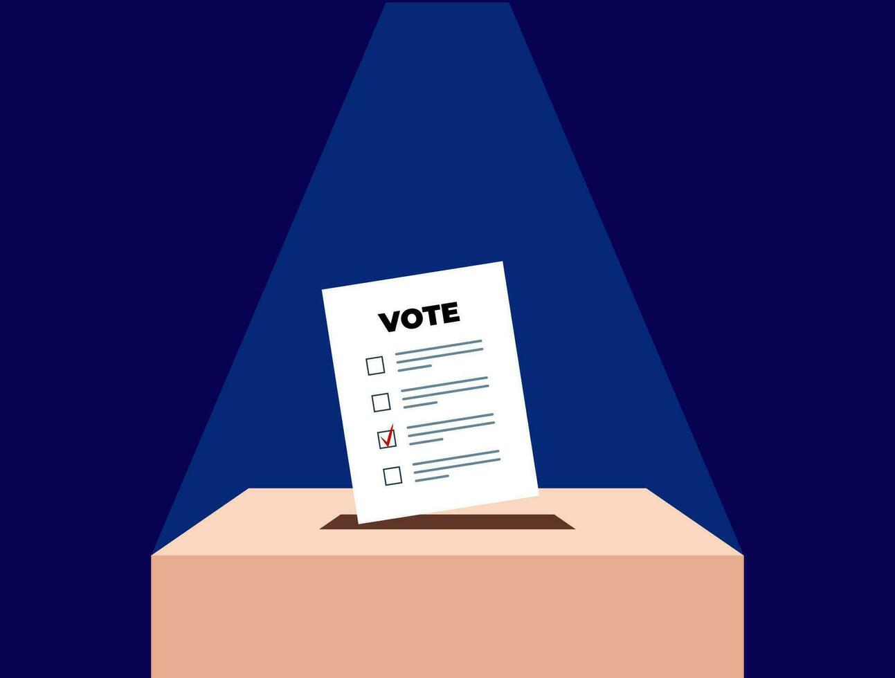 Puts voting ballot in ballot box. Voting and election concept. Vector illustration.