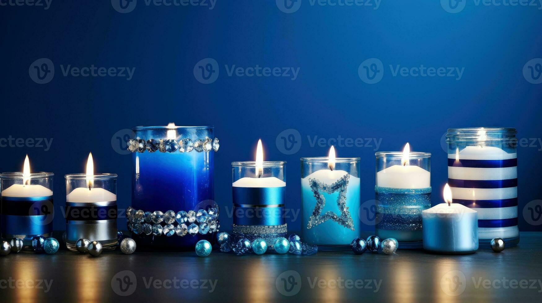 Hanukkah festive celebration concept, glow of the menorah with shining candles and star, Generative AI illustration photo