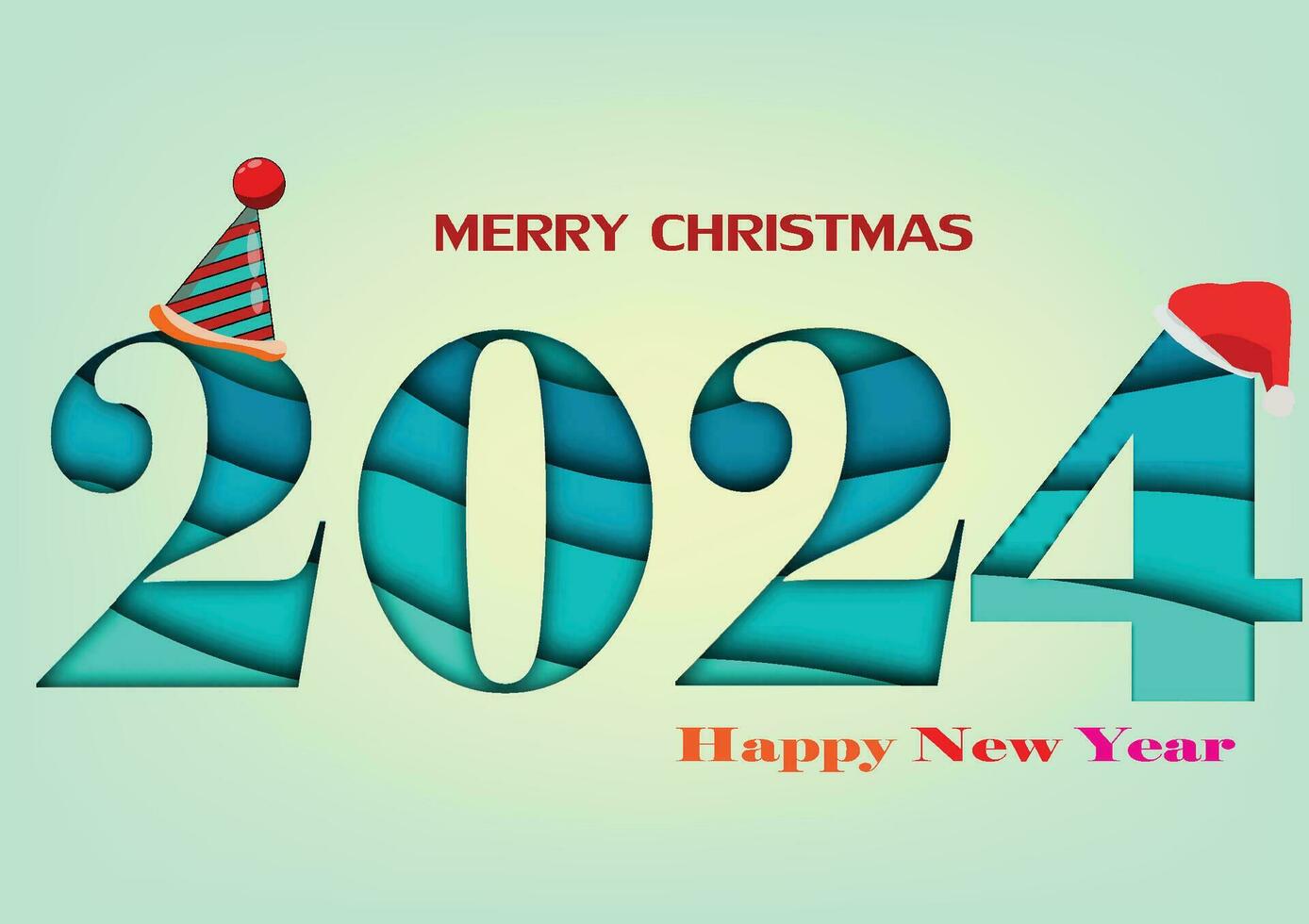 2024 happy new year.Paper cut 2024 word for new year festival.card