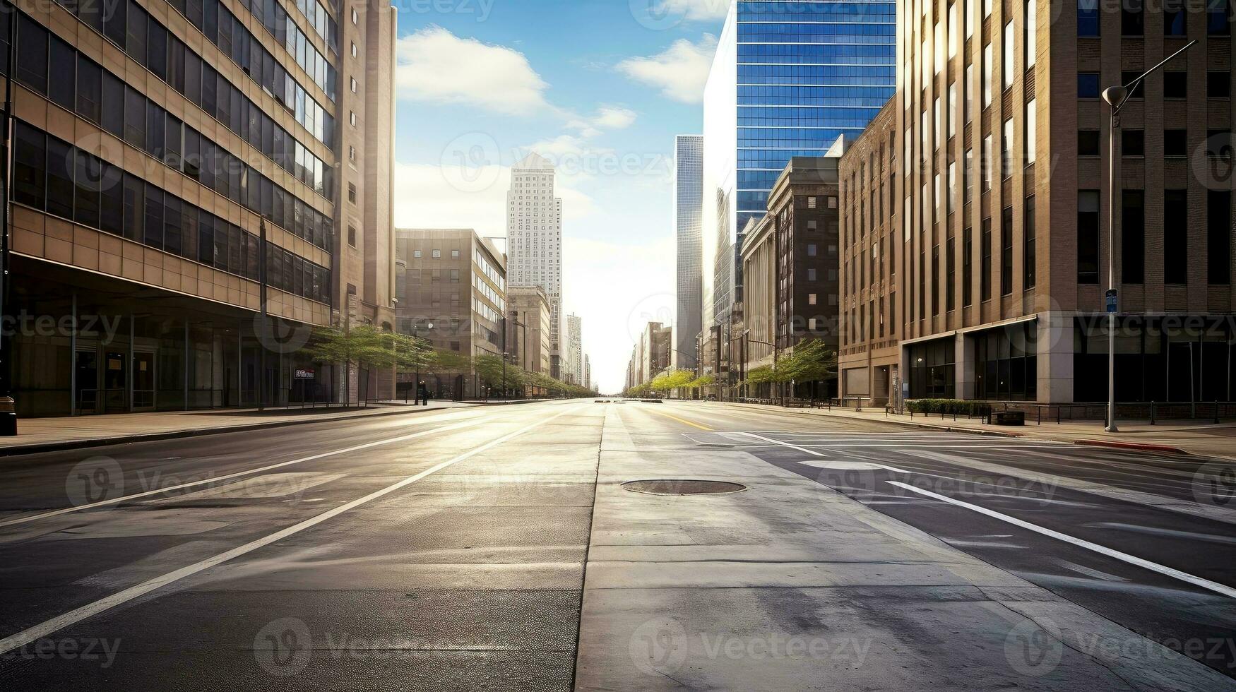 Classical architecture and urban roads, empty road in the city, Generative AI illustration photo