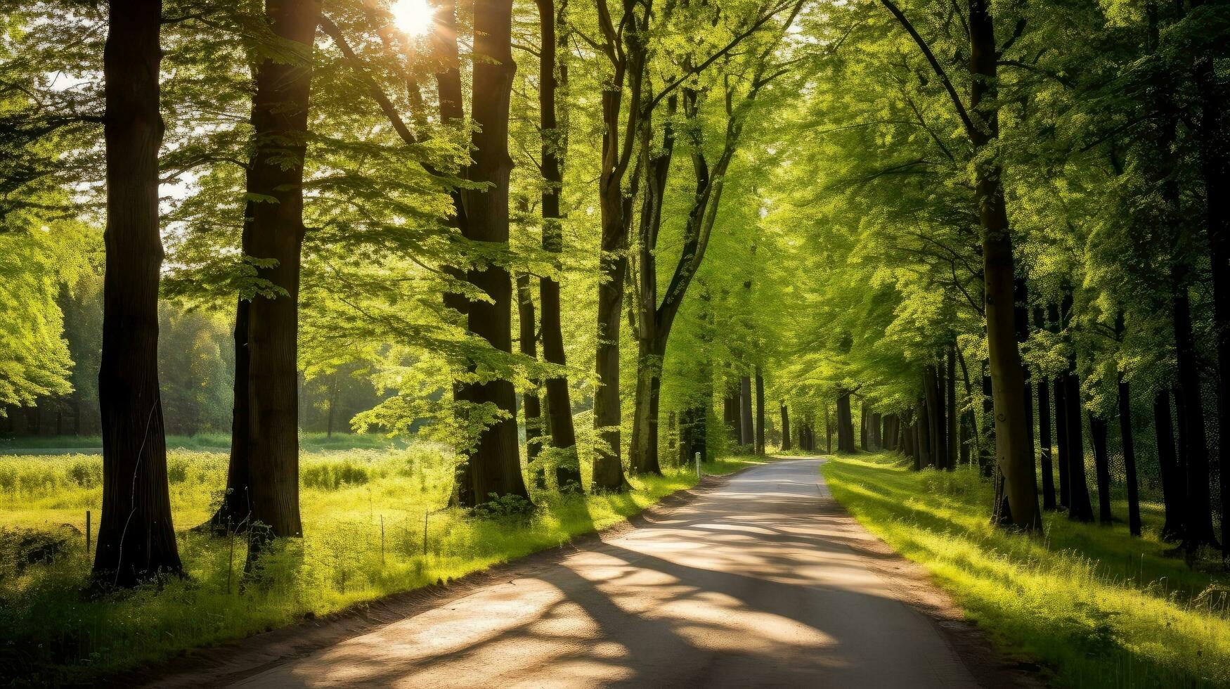 Mountain road. Landscape with rocks, sunny sky with clouds and beautiful asphalt road in the evening in summer. Highway in mountains, Generative AI illustration photo