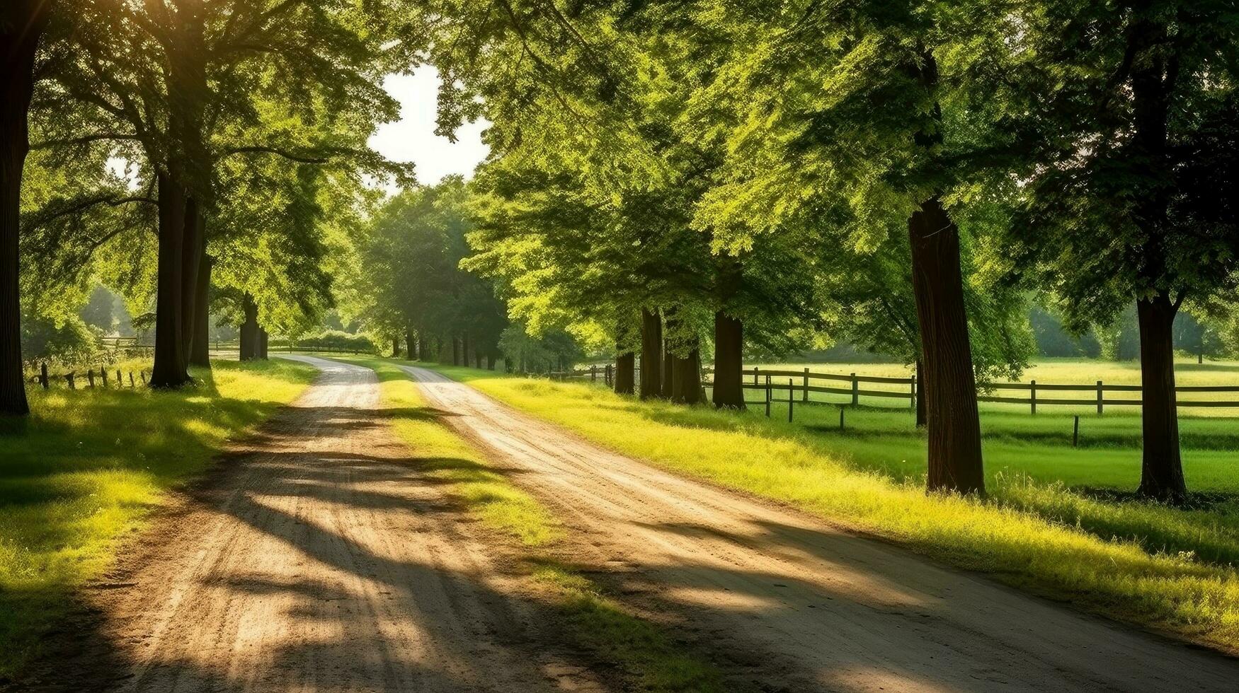 Path way through the autumnal forest natural way, road to the tropical forest field, relaxing with ecological environment, freedom lifestyle concept, Generative AI illustration photo