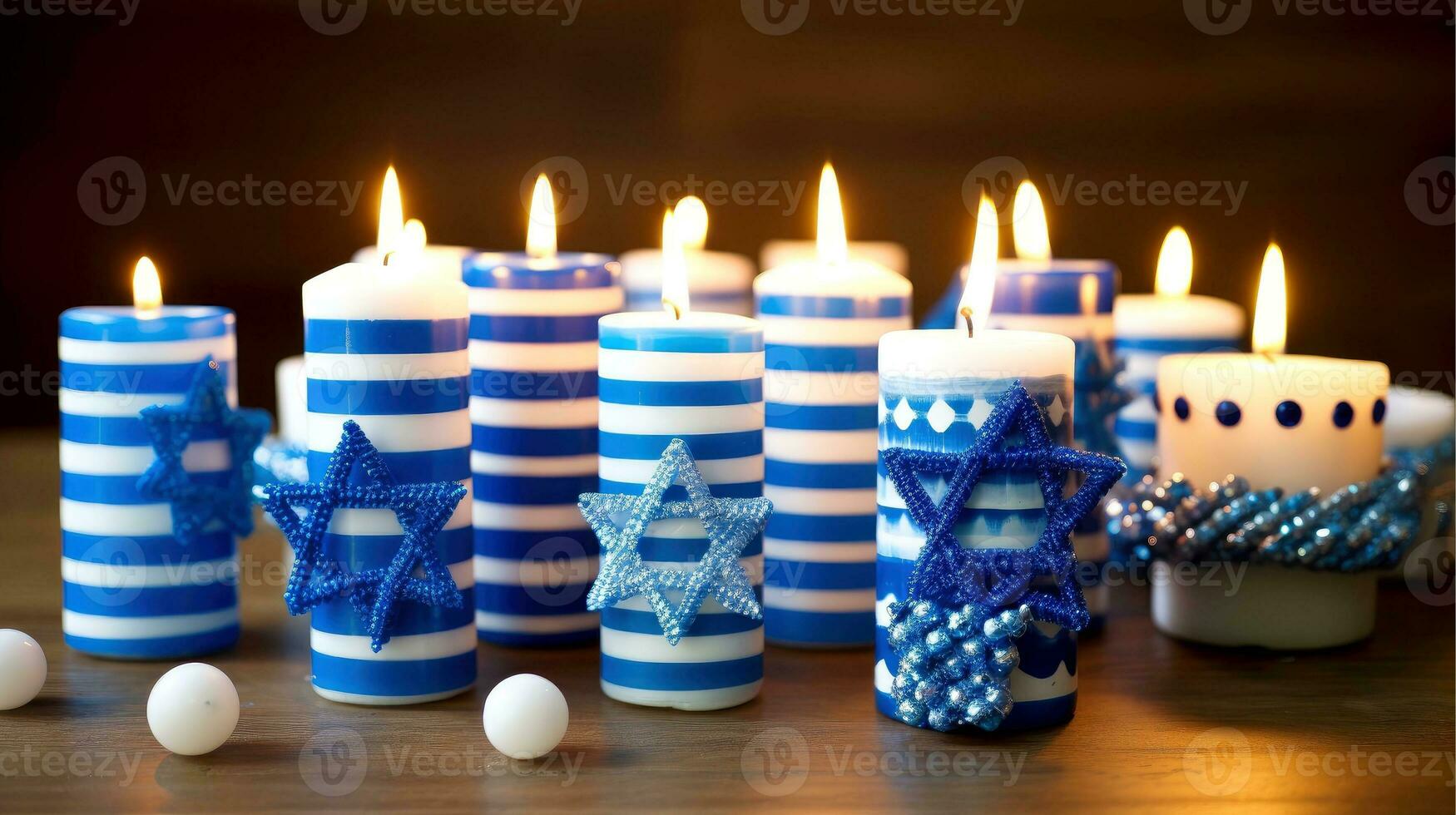 Hanukkah festive celebration concept, glow of the menorah with shining candles and star, Generative AI illustration photo