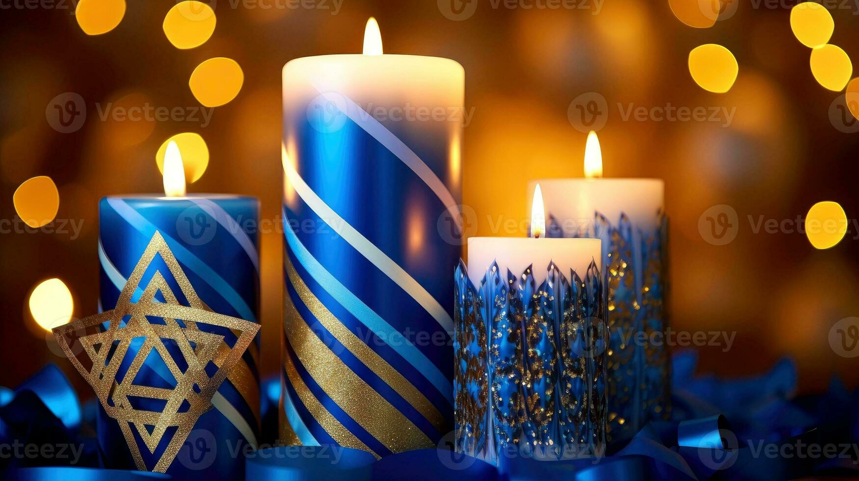 Janucá festivo celebracion concepto, resplandor de el Menorah con brillante velas y estrella, generativo ai ilustración foto