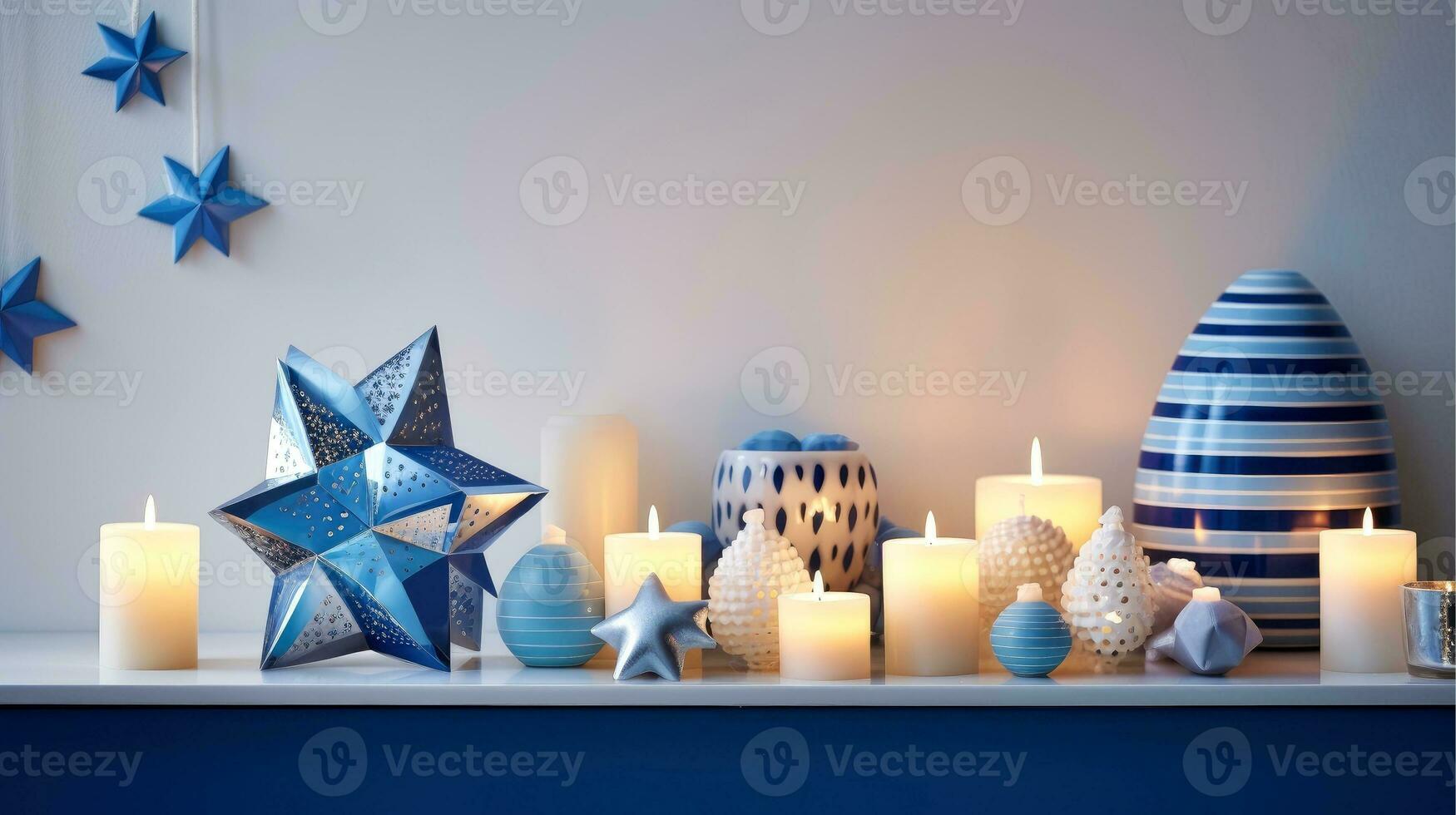 Hanukkah festive celebration concept, glow of the menorah with shining candles and star, Generative AI illustration photo