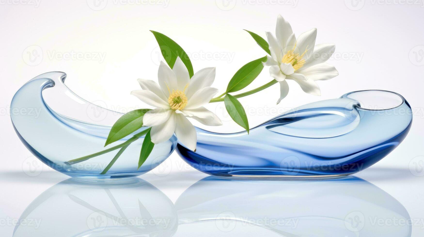 Beautiful flower blooming branch over the water with reflection in a pond, close-up with soft focus, Generative AI illustration photo