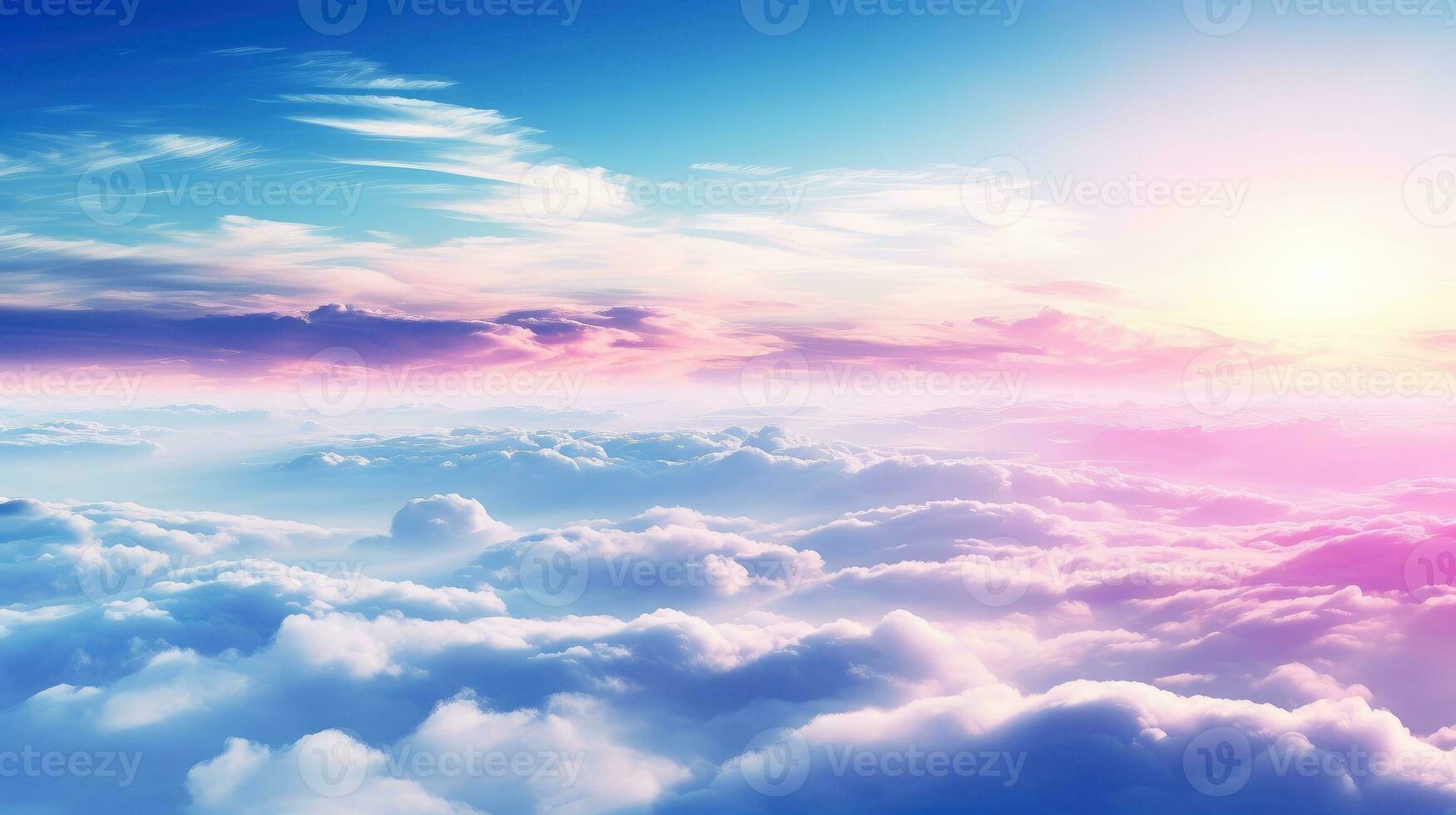 Aerial view White clouds in sky. Top. View from drone. Aerial bird's eye. Aerial top view cloudscape. Sky background, Generative AI illustration photo