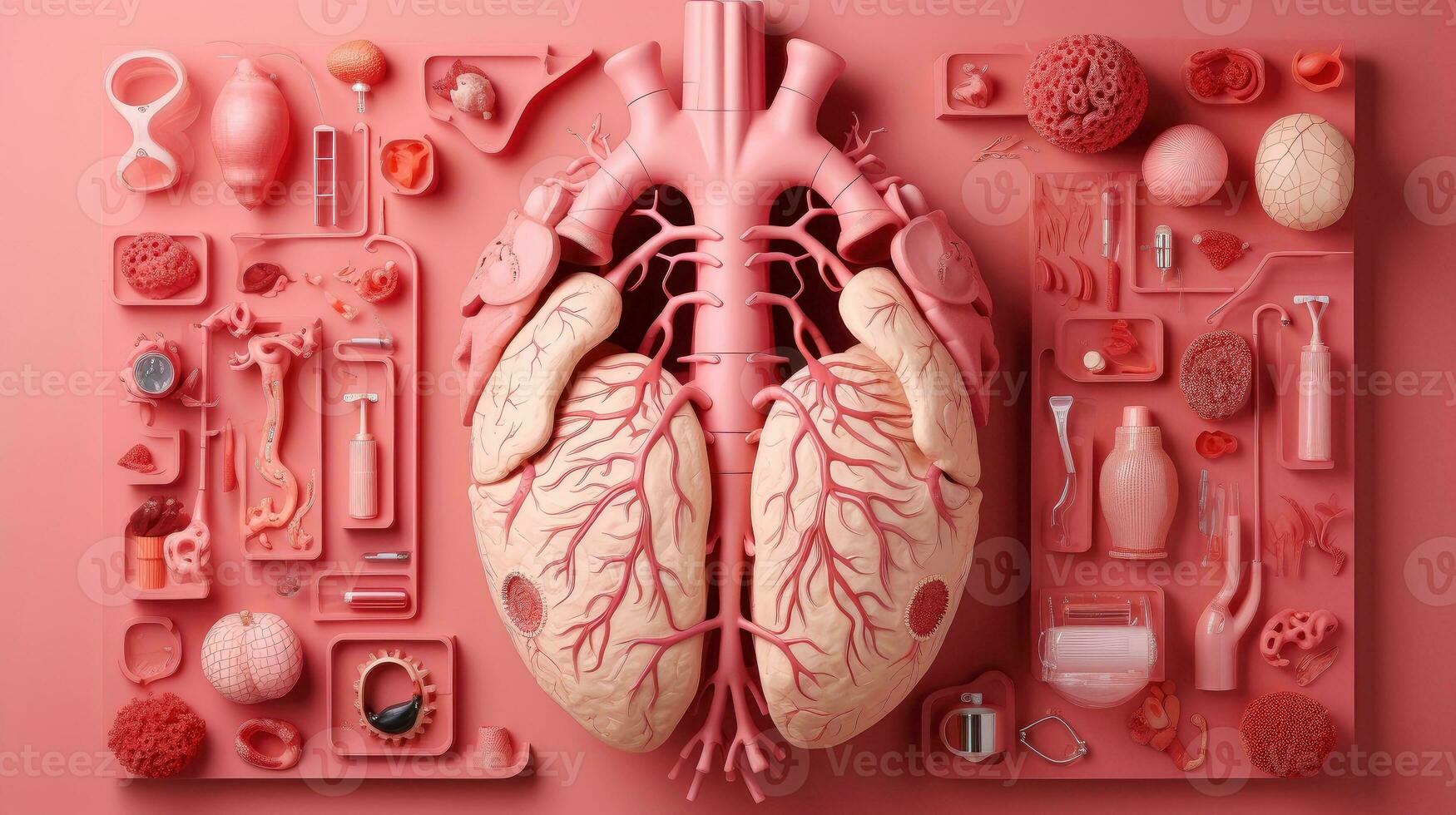 3D illustration mockup of the human organ system, Anatomy, Nervous, circulatory, digestive, excretory, urinary,and bone systems. Medical education concept, Generative AI illustration photo