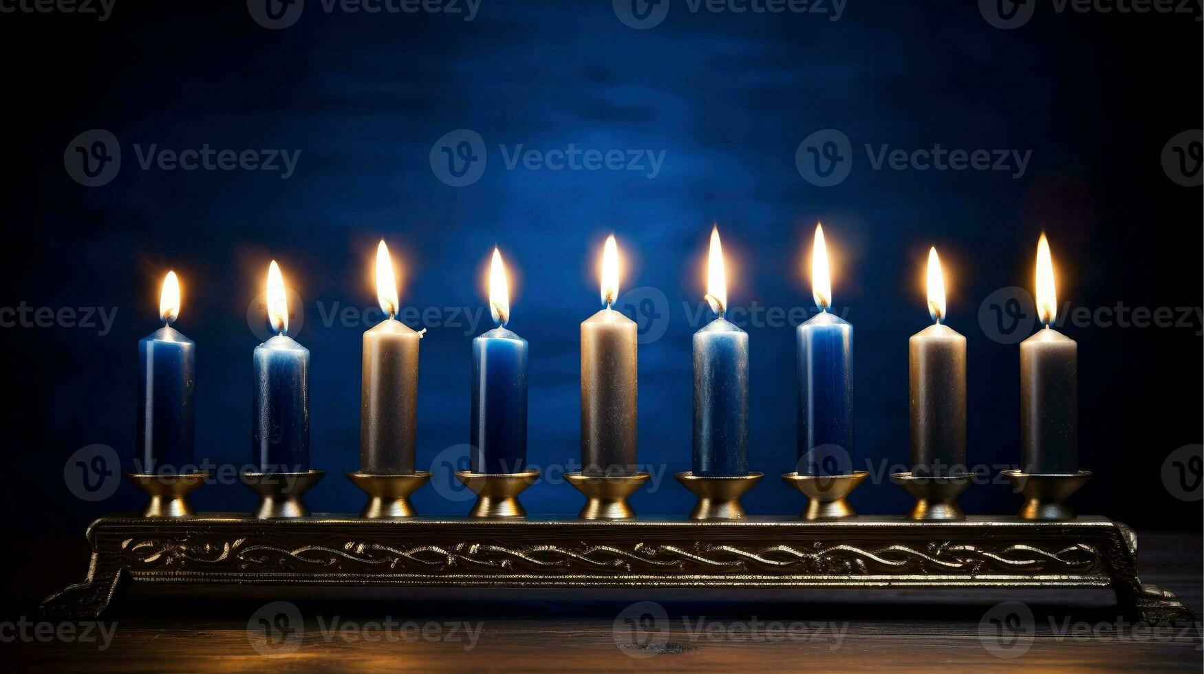 Hanukkah festive celebration concept, glow of the menorah with shining candles and star, Generative AI illustration photo