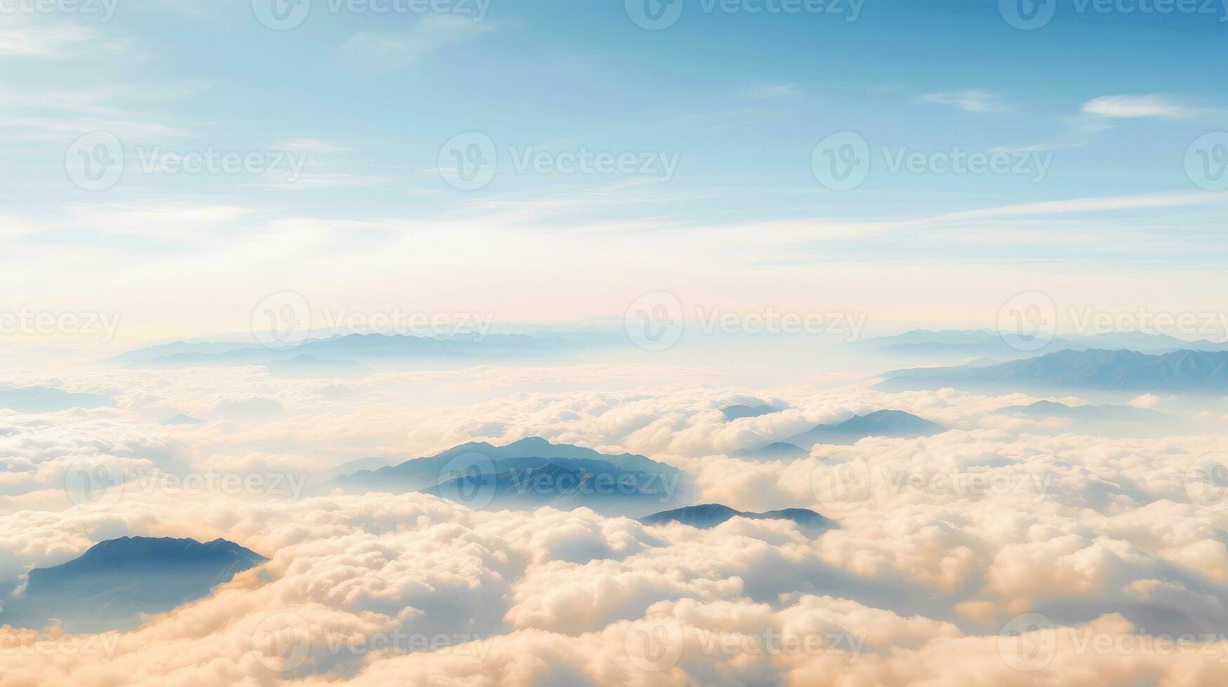 Aerial view White clouds in blue sky. Top. View from drone. Aerial bird's eye. Aerial top view cloudscape. Sky background, Generative AI illustration photo