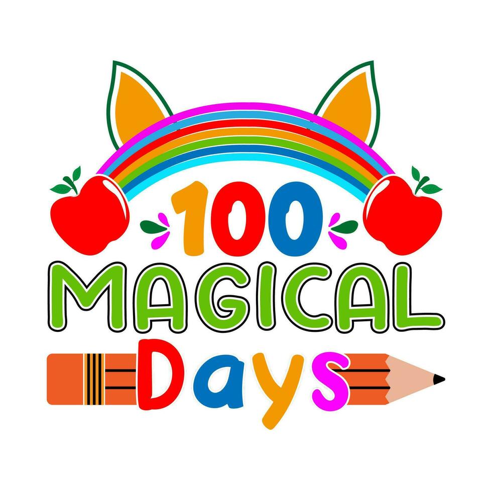 100 mágico días. 100 dias colegio camiseta diseño. vector