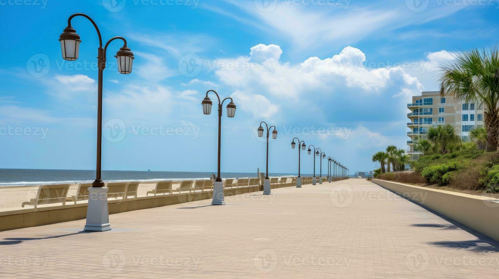 Empty asphalt road beside the sea background, highway beside the sea, outdoors horizontal image, Generative AI illustration photo