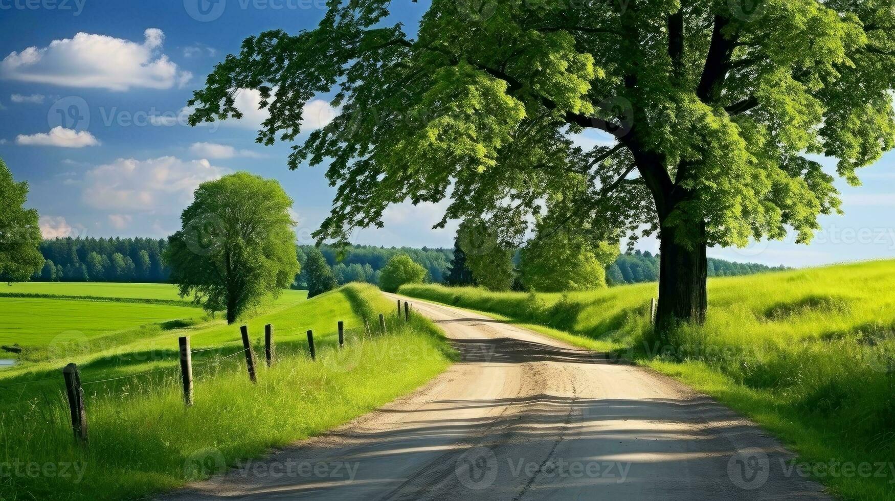 Mountain road. Landscape with rocks, sunny sky with clouds and beautiful asphalt road in the evening in summer. Highway in mountains, Generative AI illustration photo