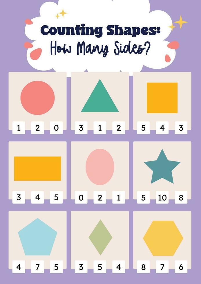 flat design vector shape how many sides printable worksheet for kids activity