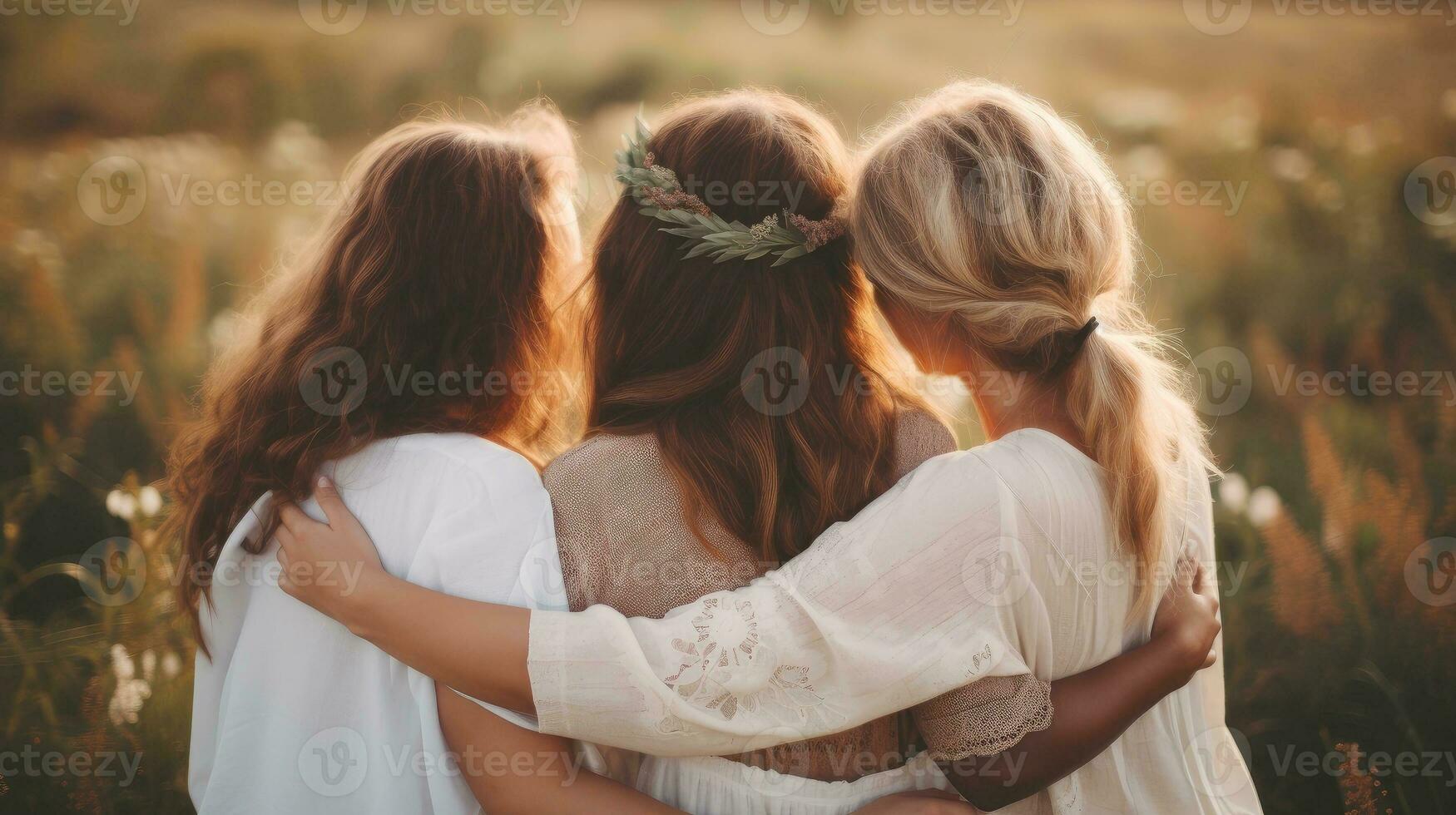 Group of women hugging themselves with love and care as a family, Day for the Elimination of Violence Against Women concept, Generative AI illustration photo