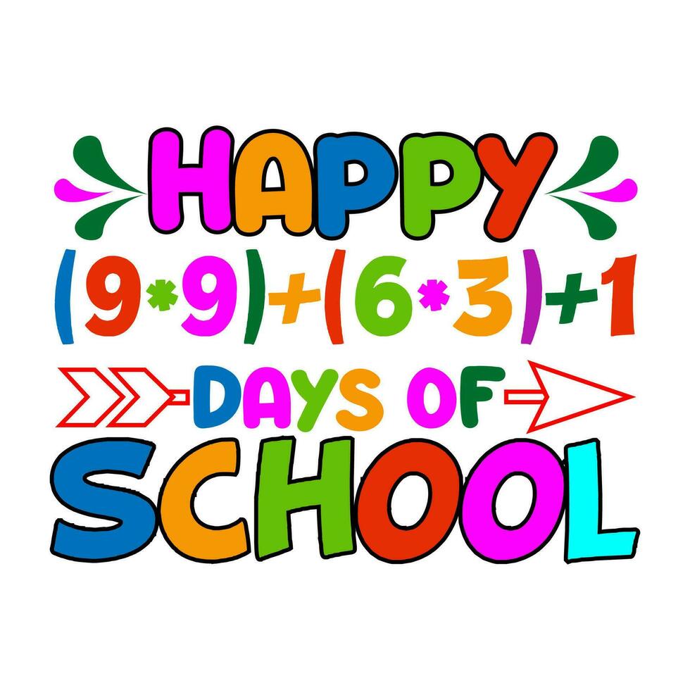 Happy 100 days school math t-shirt design. 100 days school T-shirt design. vector