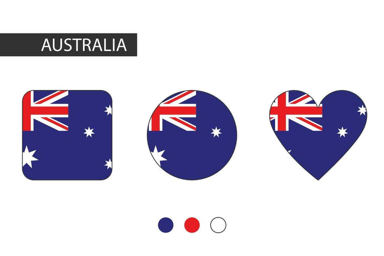 Australia 3 shapes square, circle, heart with city flag. Isolated on white background. vector