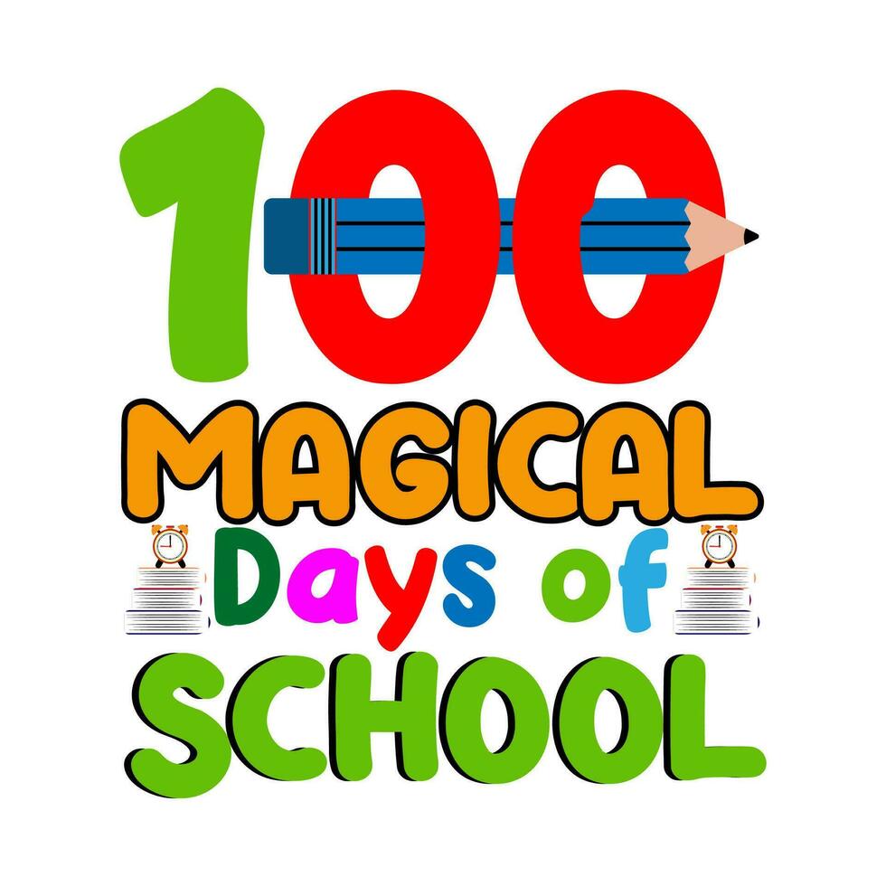 100 mágico dias de escuela. 100 dias colegio camiseta diseño. vector