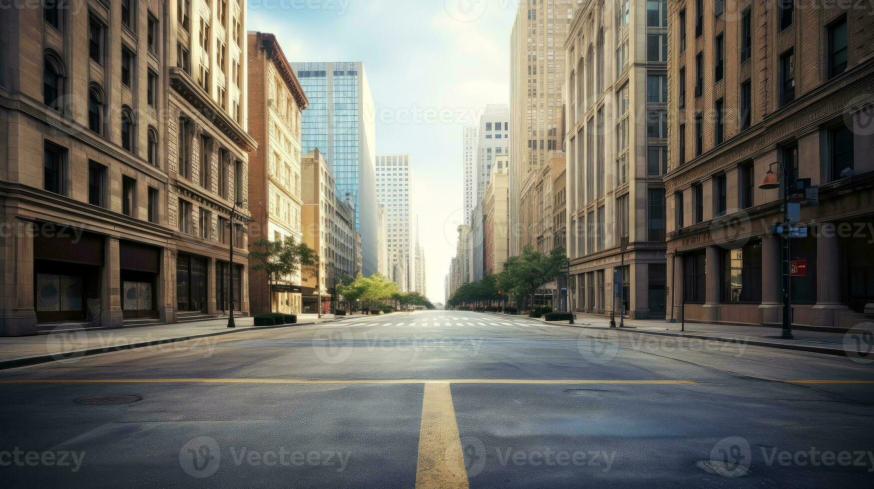 Classical architecture and urban roads, empty road in the city, Generative AI illustration photo