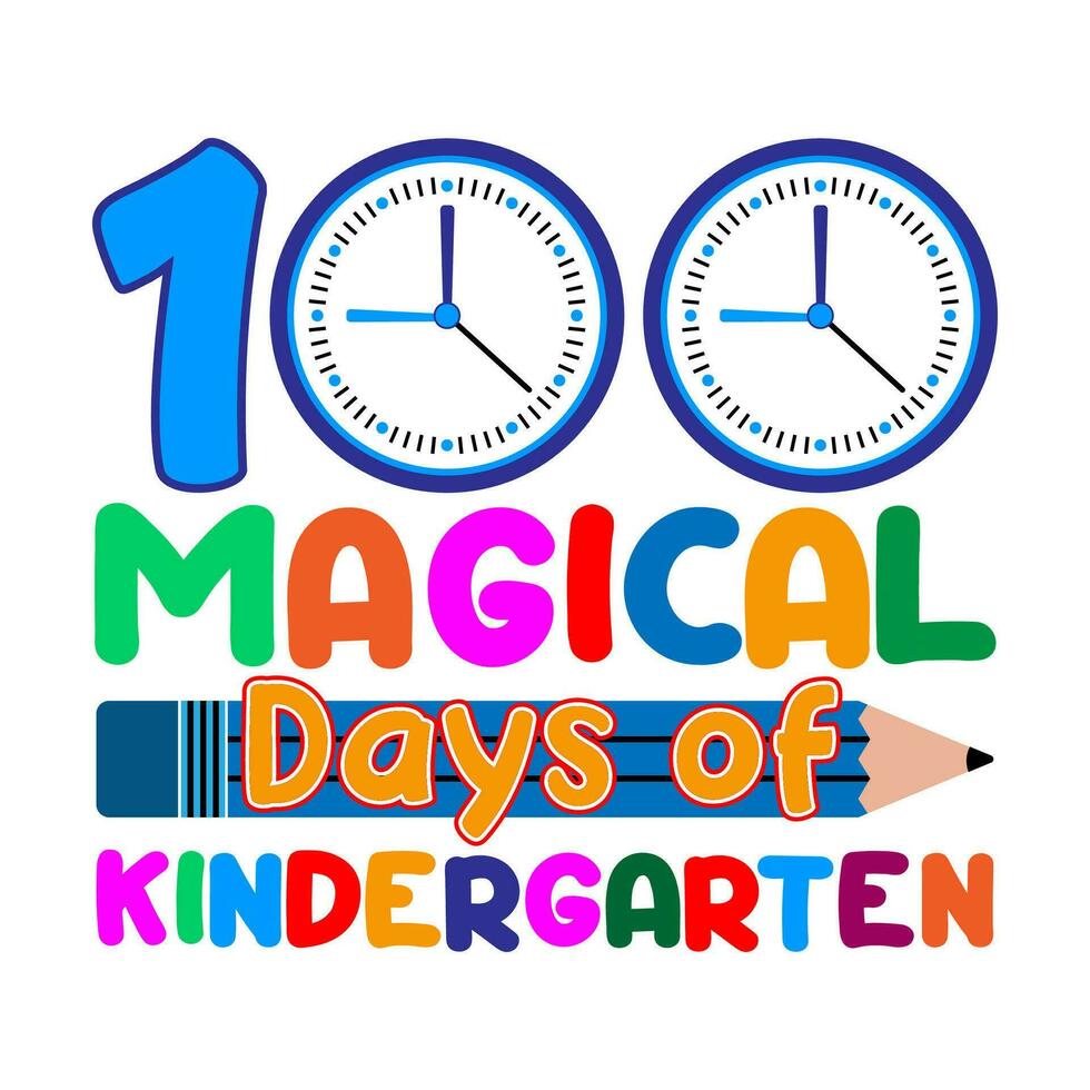 100 mágico dias de jardín de infancia. 100 dias colegio camiseta diseño. vector