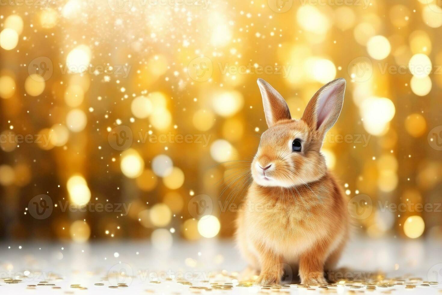 Close-up of cute rabbit with beautiful bokeh background, Generative AI illustration photo