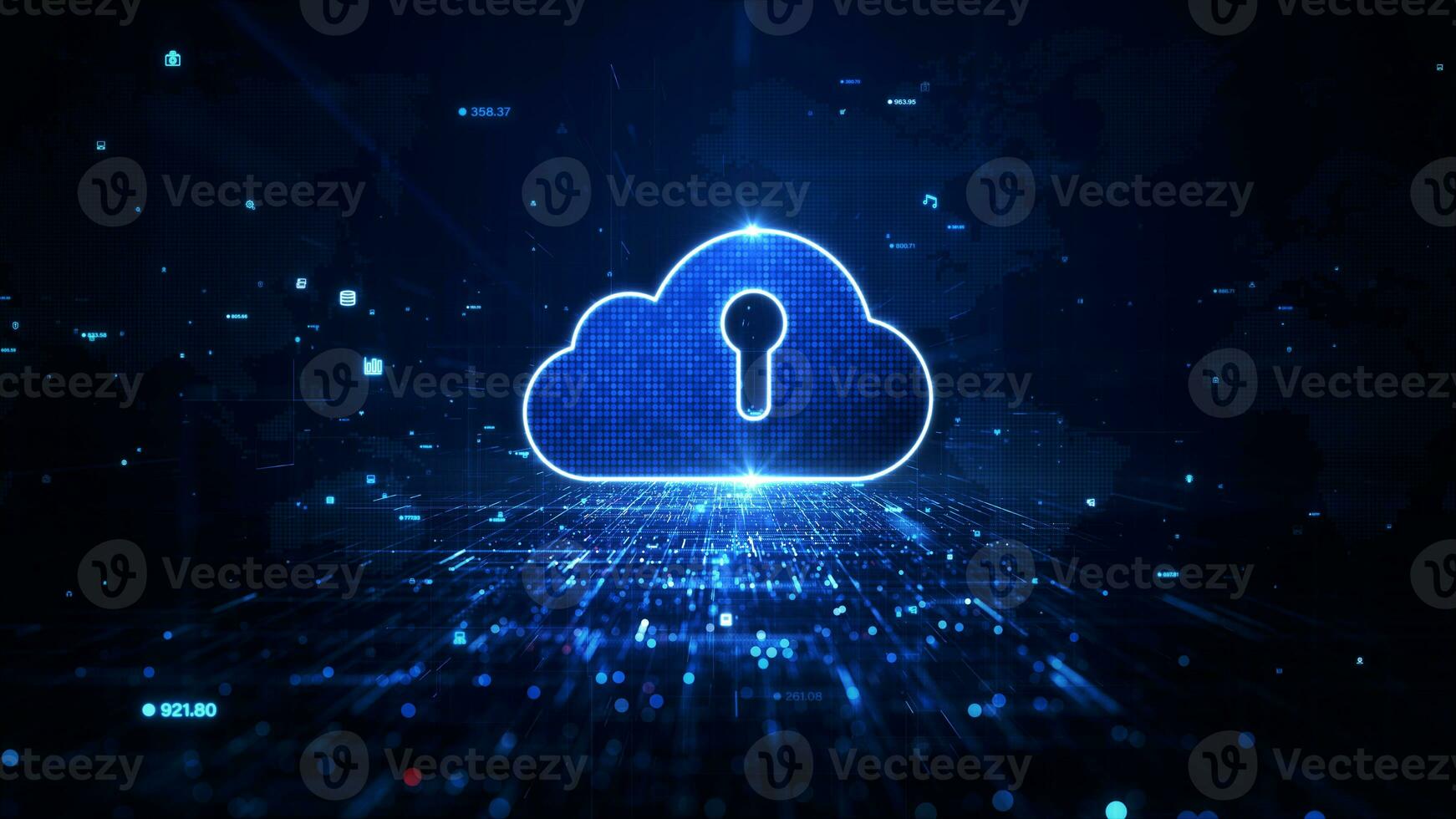 Blue Digital Cloud Computing Cyber Security, Digital Data Network Protection, Future Technology Digital Data Network Connection Abstract Background Concept. 3D rendering photo