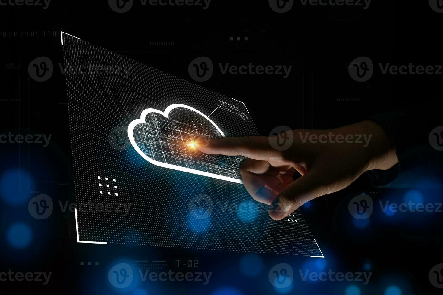 Businessman touches Cloud computing Concept. Futuristic Technology Digital Data Analysis. Big Data Network Connection Abstract Background photo