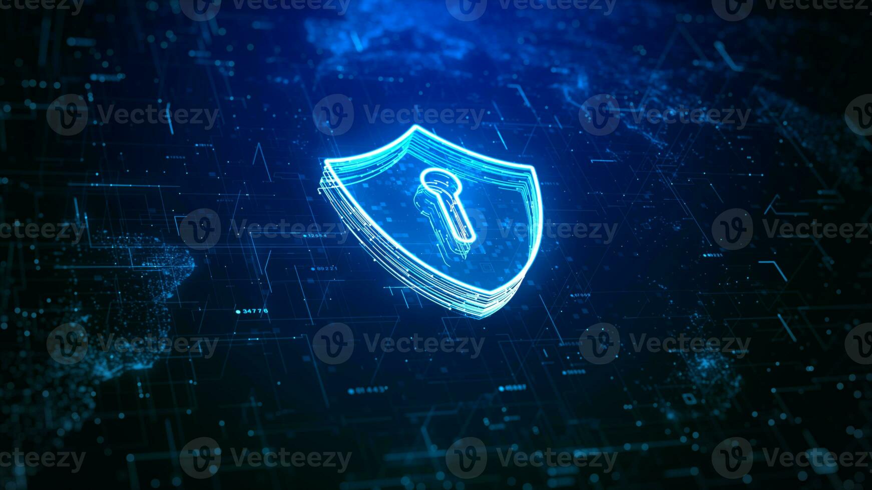 Shield Icon Cyber Security, Digital Data Network Protection, Future Technology Digital Data Network Connection, Backup and Storage Big Data Abstract Background Concept. photo