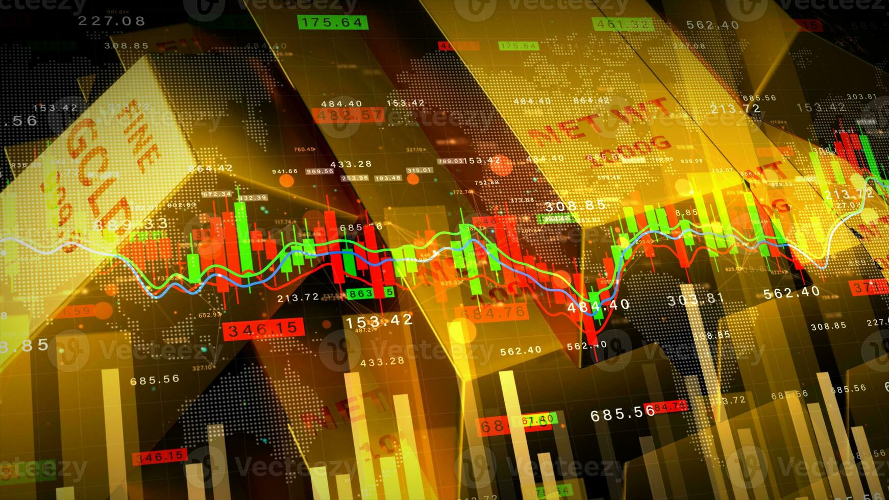Gold with graph chart stock exchange gold investment, Global finance and gold investment strategy competition, Investment security data analytics technology abstract background. 3D rendering photo