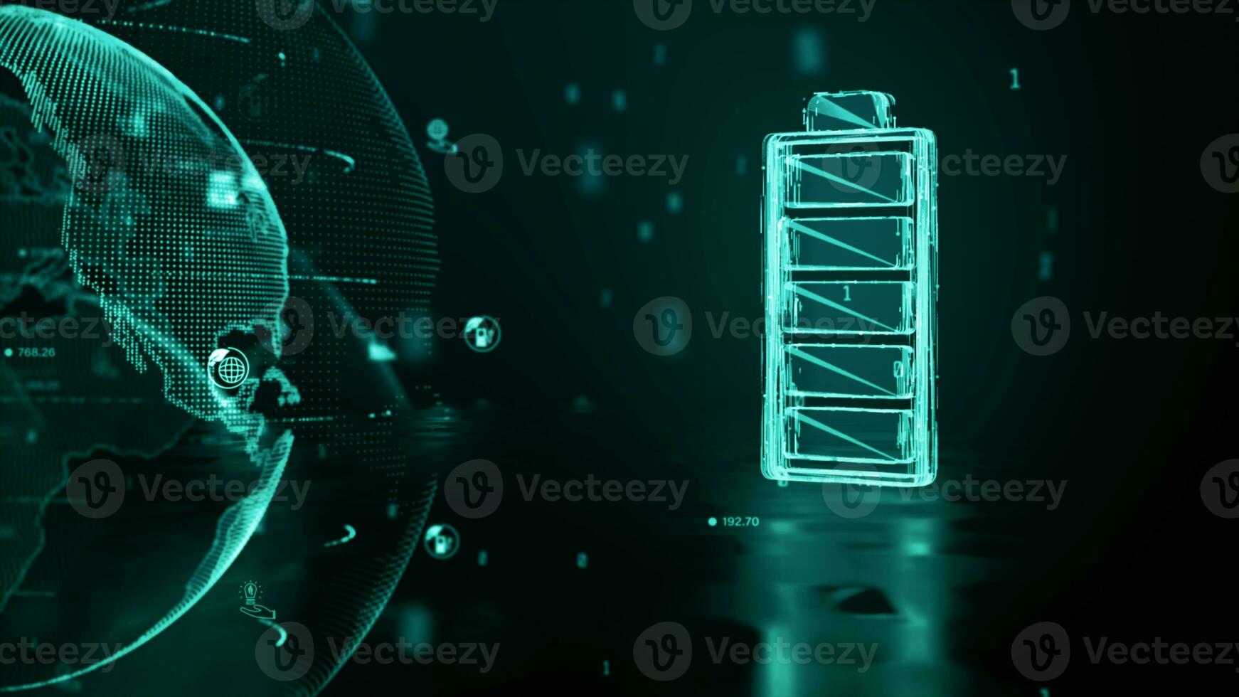 Technology battery high power electric energy for cars and mobile devices with Green renewable energy, Technology digital abstract background 3d rendering photo