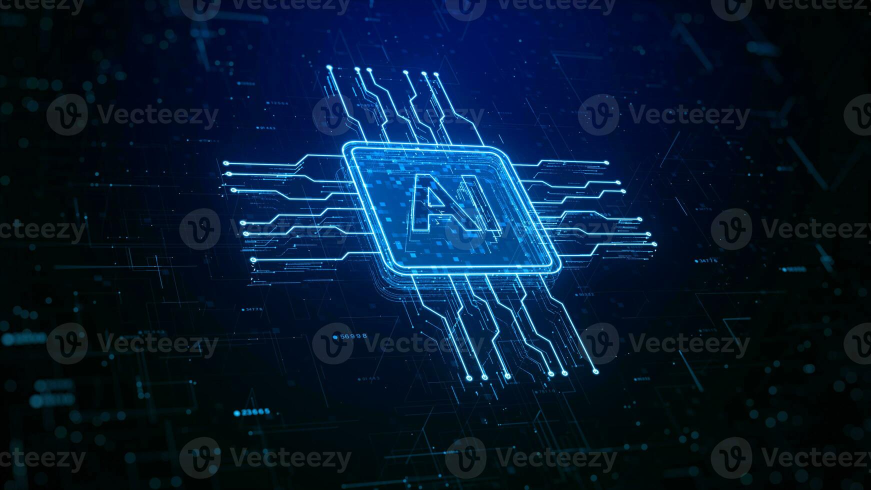 Blue particles AI logo technology digital data, Technology network connection and futuristic technology abstract background photo