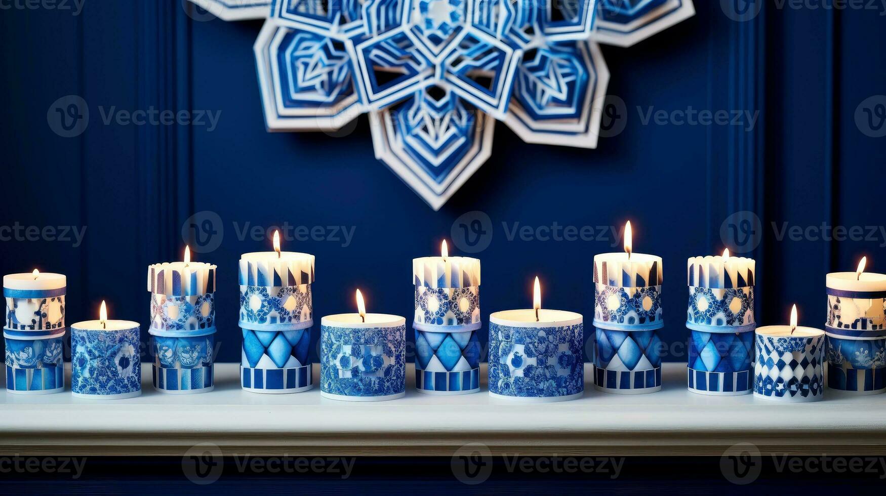 Hanukkah festive celebration concept, glow of the menorah with shining candles and star, Generative AI illustration photo