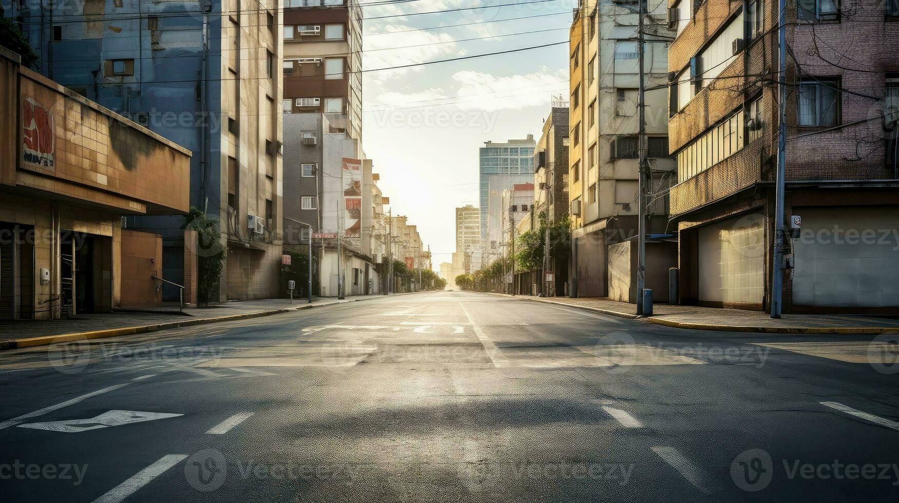 Classical architecture and urban roads, empty road in the city, Generative AI illustration photo