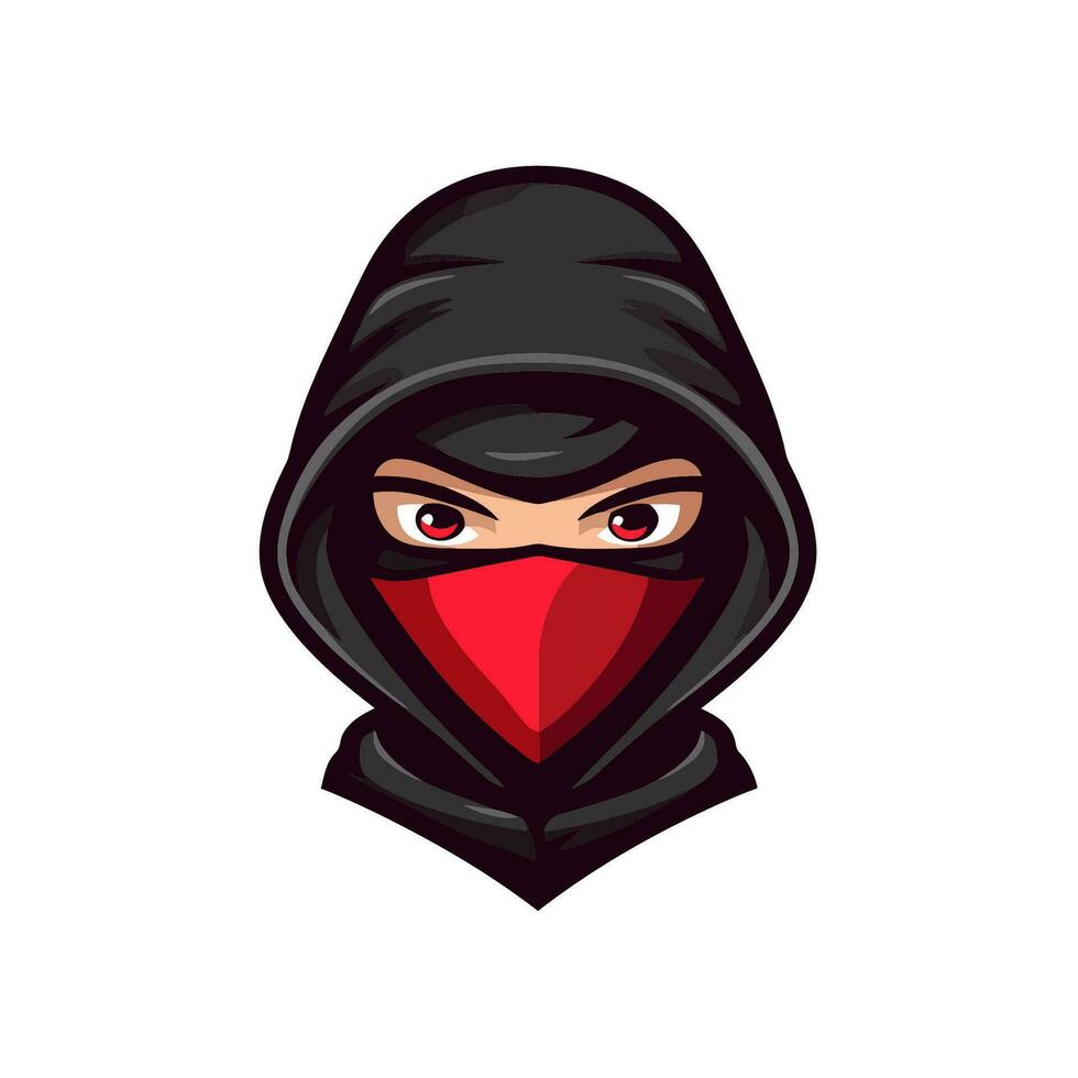 Ninja in a black mask. Vector illustration on white background.