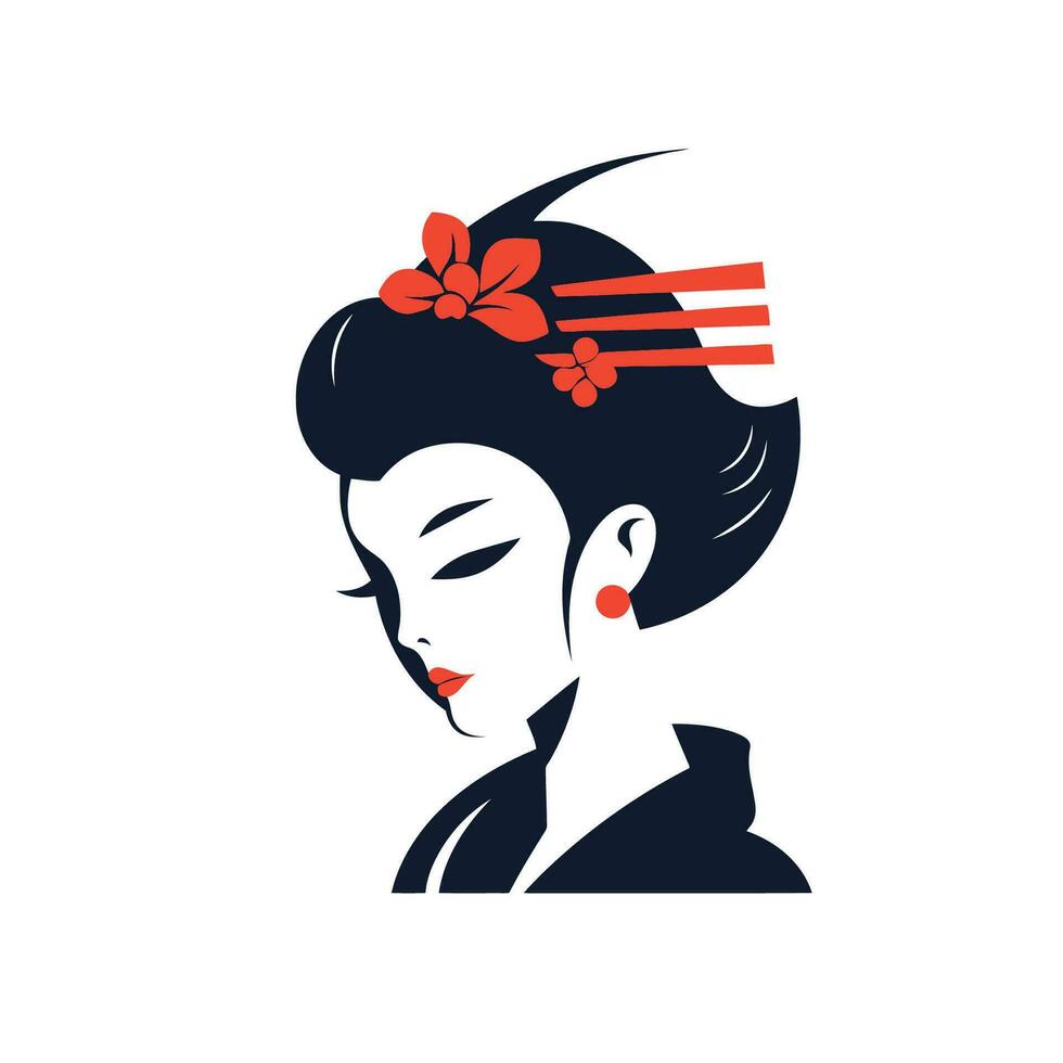 Beautiful japanese woman in kimono.Logo Vector illustration