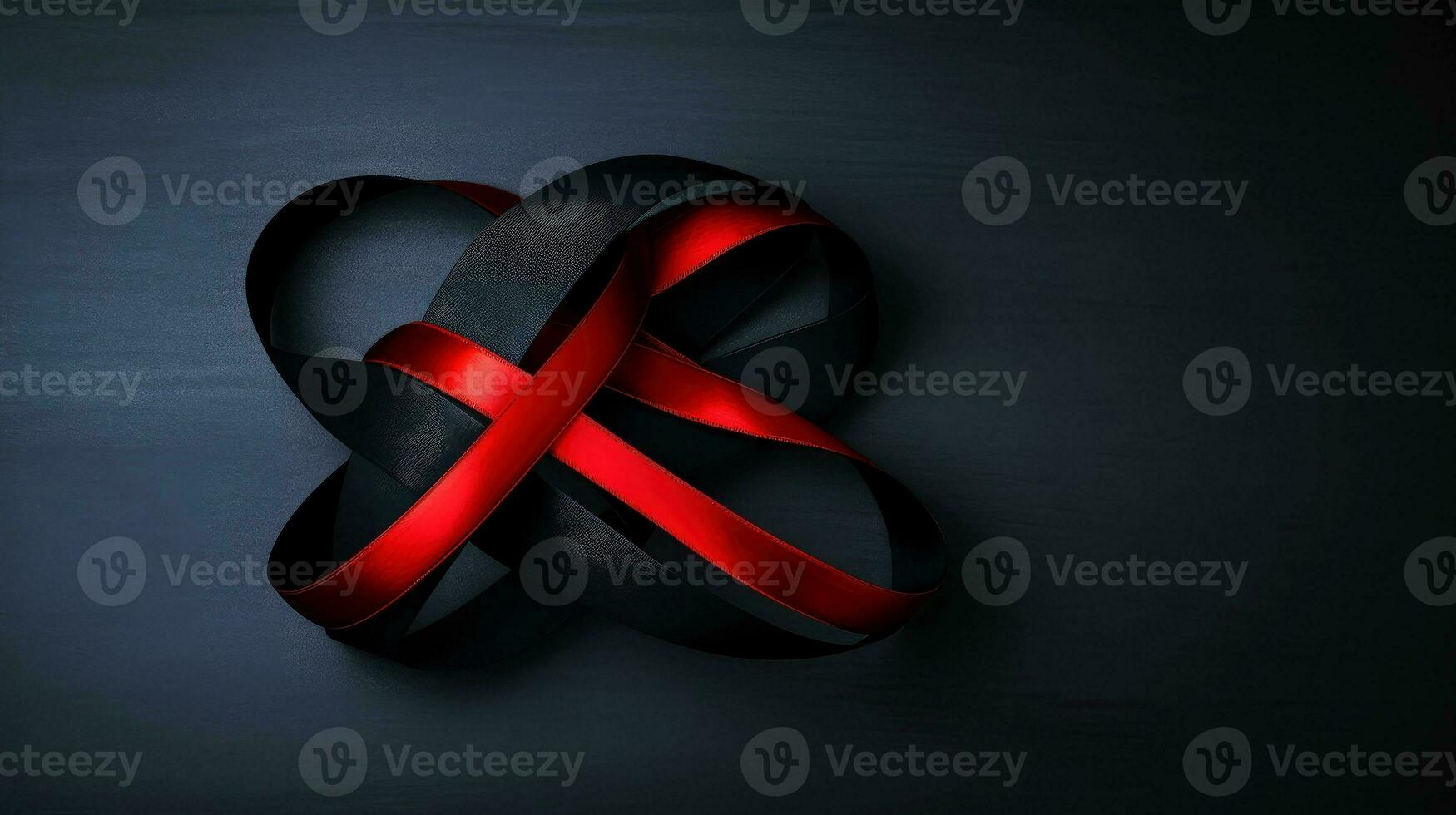 Red ribbon on dark background, World AIDS Day, concept of helping those in need, Generative AI illustration photo