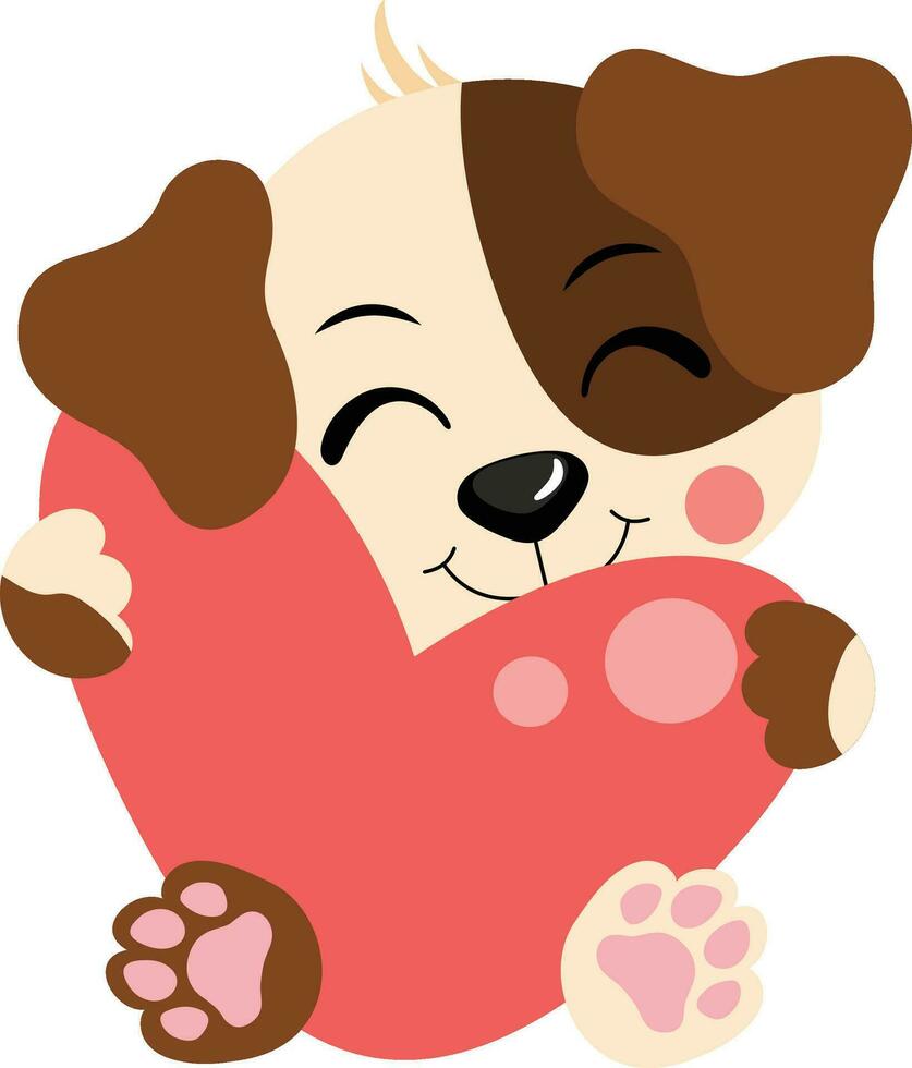 Cute dog sitting holding a big heart vector