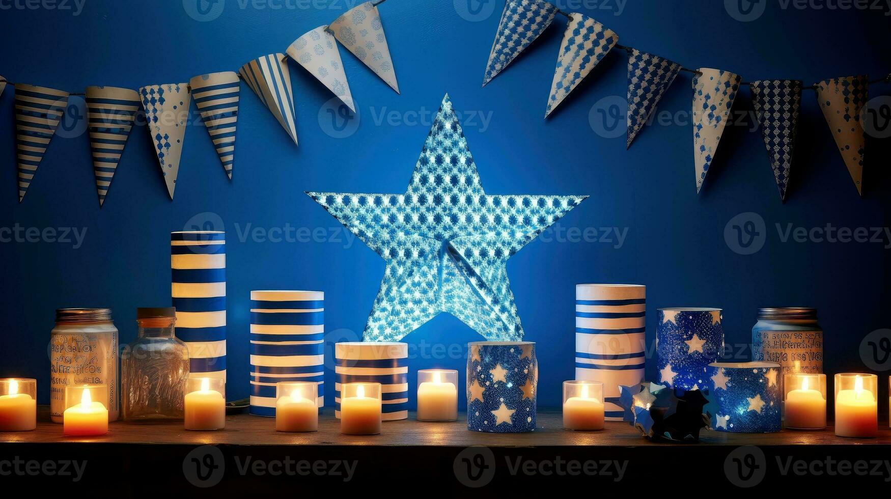 Hanukkah festive celebration concept, glow of the menorah with shining candles and star, Generative AI illustration photo
