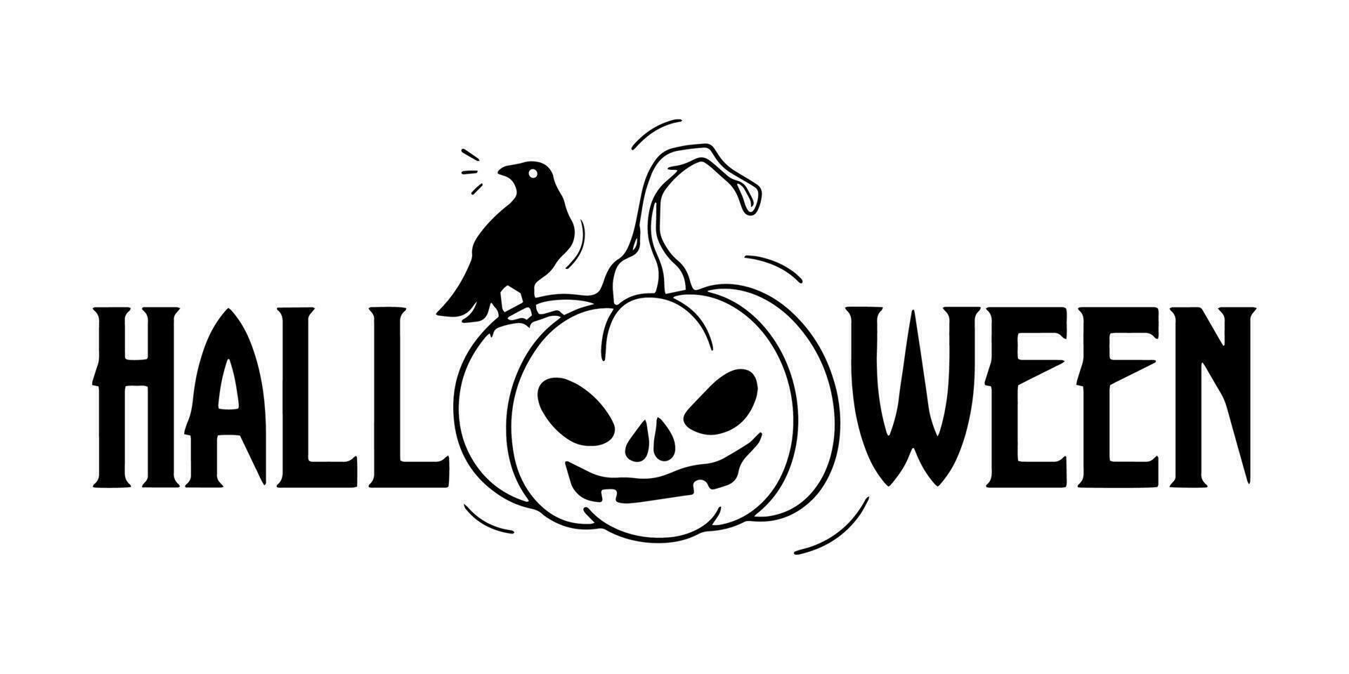 Happy Halloween text art with pumpkin and crow vector