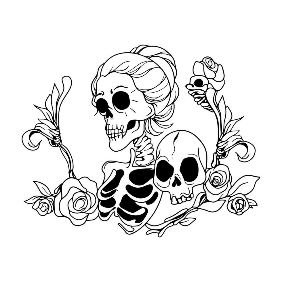 woman's skull with creeping flower background. vector