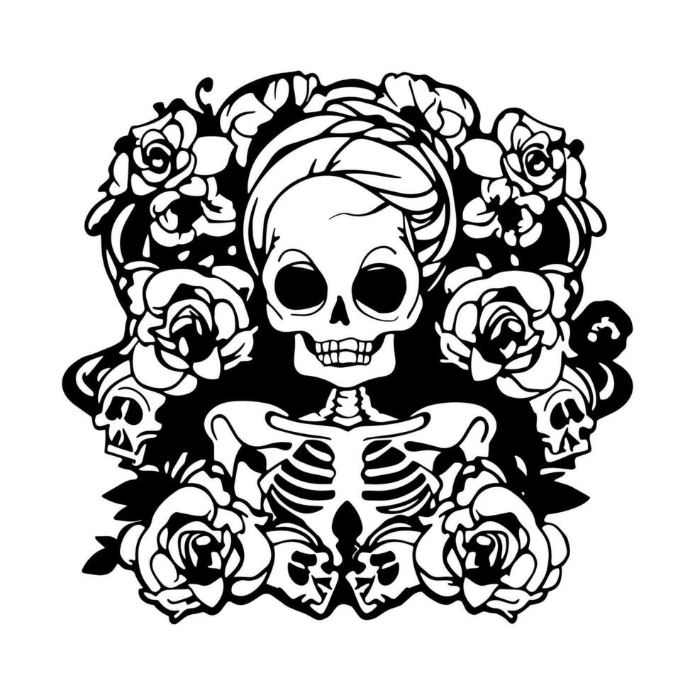 woman's skull with beautiful floral background vector