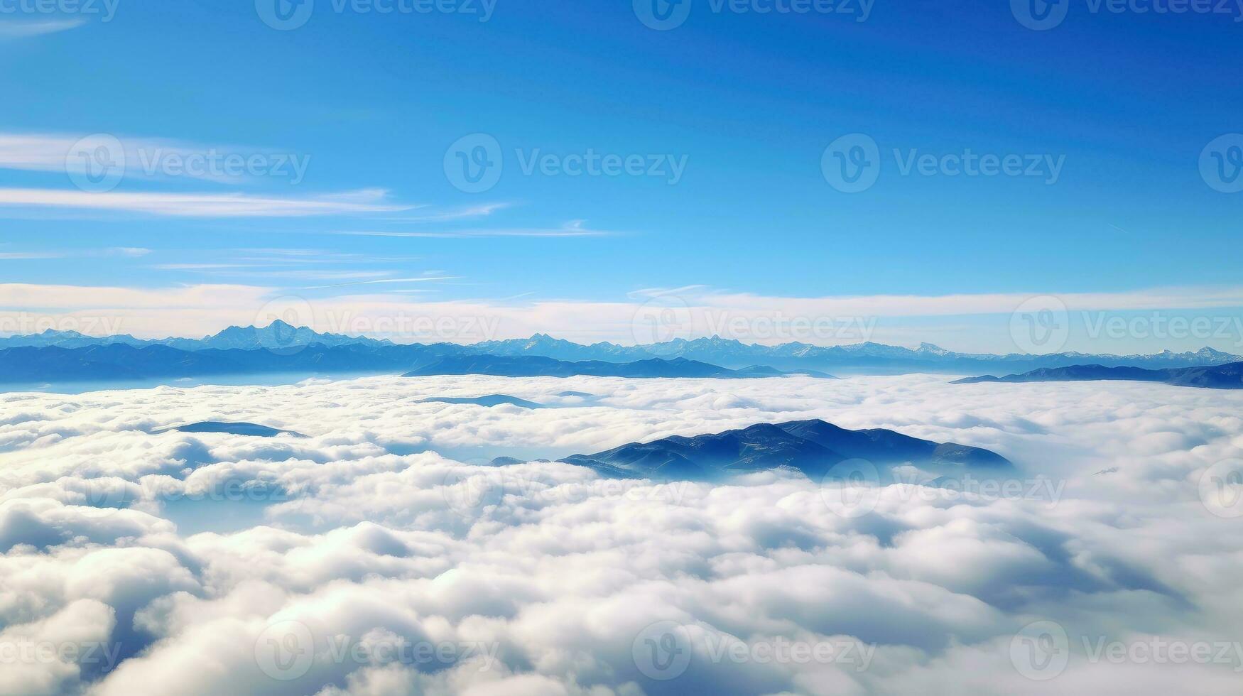 Aerial view White clouds in blue sky. Top. View from drone. Aerial bird's eye. Aerial top view cloudscape. Sky background, Generative AI illustration photo