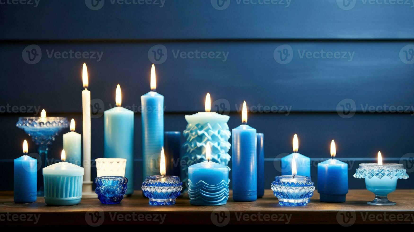 Hanukkah festive celebration concept, glow of the menorah with shining candles and star, Generative AI illustration photo