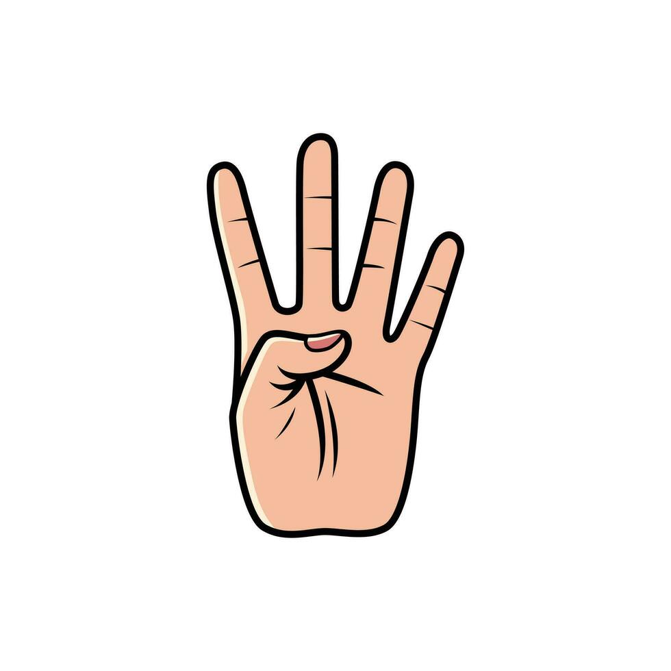 Four Finger Hand Sign Isolated on a white background. Icon Vector Illustration.