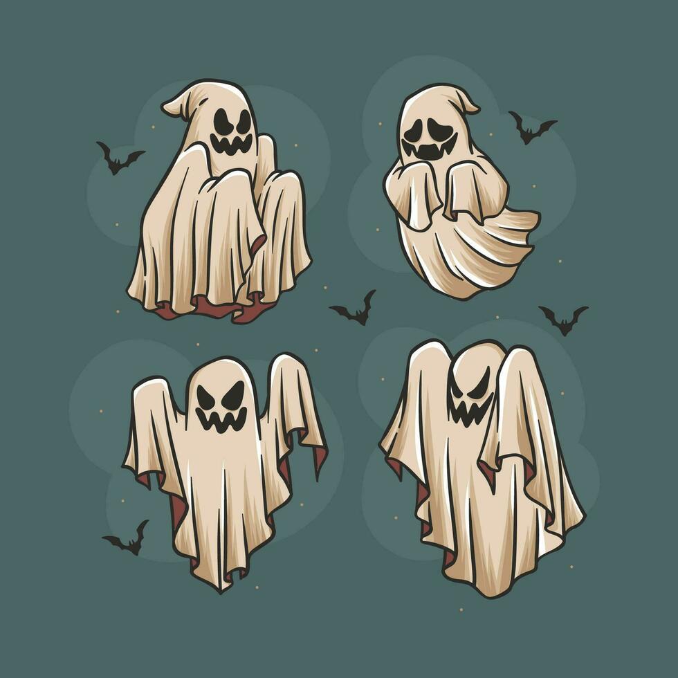 Hand drawn Halloween ghosts collection vector