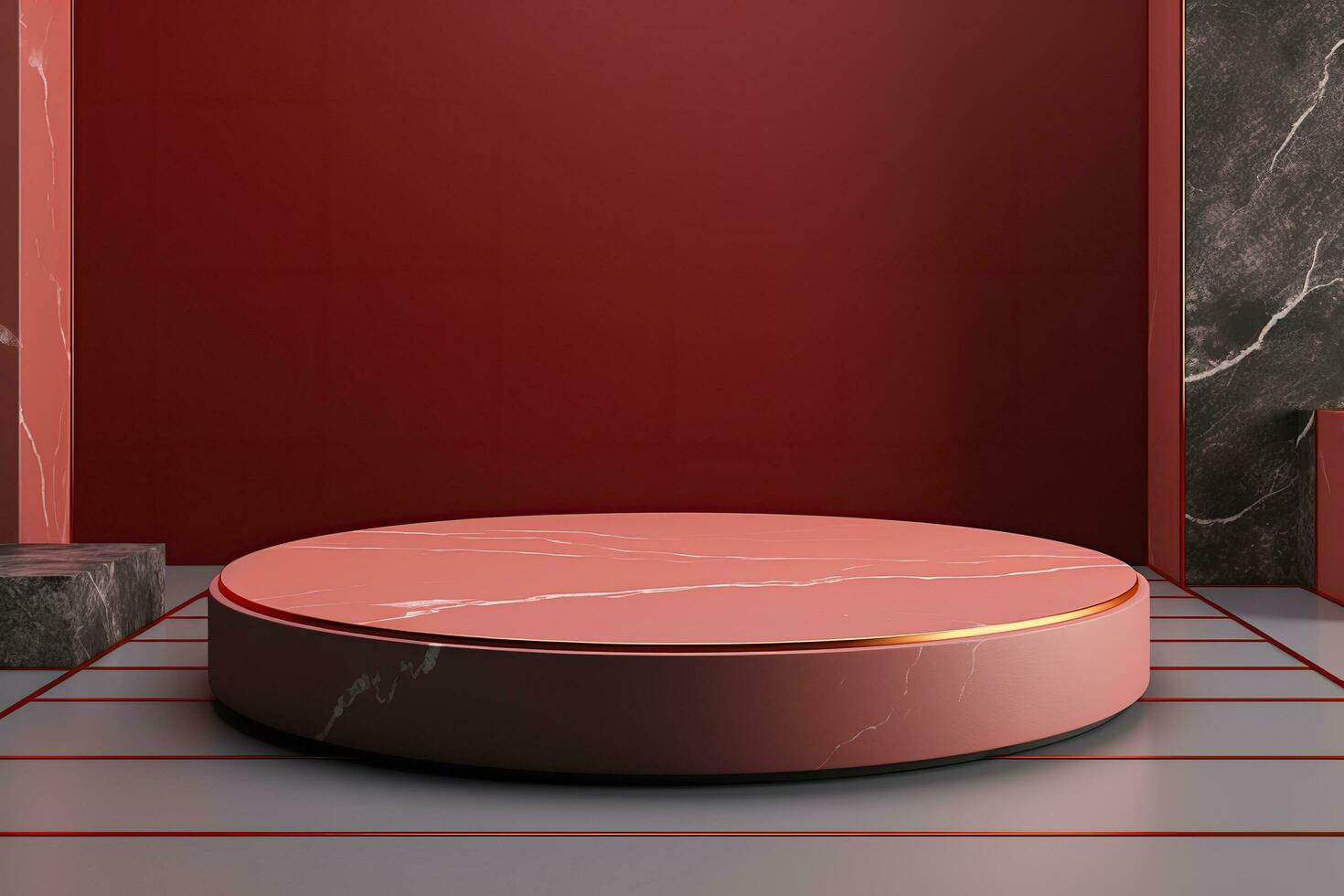 Shiny simple pink pedestal, stage, podium, empty space. Generative AI photo