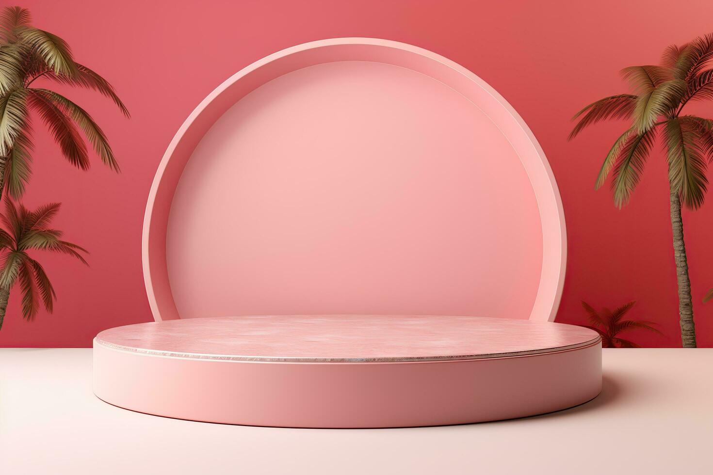Shiny simple pink pedestal, stage, podium, empty space. Generative AI photo