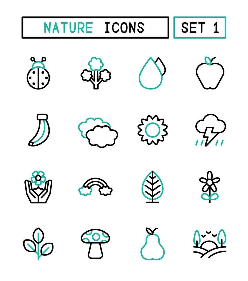 conjunto de naturaleza y ambiente íconos vector