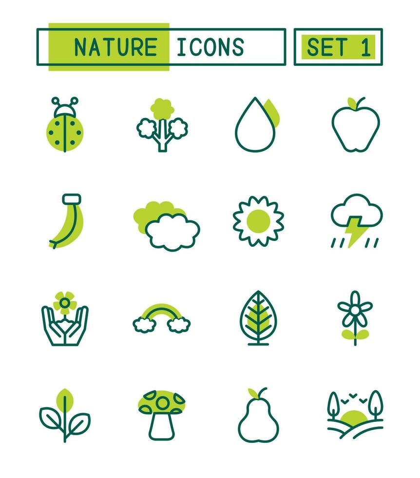 conjunto de naturaleza y ambiente íconos vector